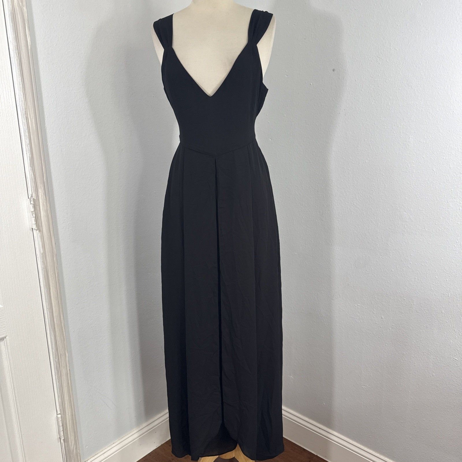 White House Black Market Jumpsuit Womens 2 Black Wide Leg Wrap Belted Chiffon
